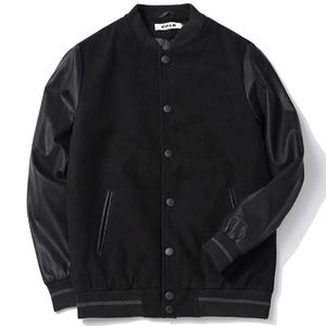 School Team Uniform Men Black Leather Sleeves College Varsity Jacket Quilted Baseball Letterman Coat Plus Size S-6XL 231220