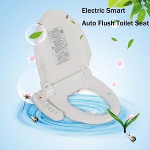 Toalettstolar Multifunktionell Auto Flush Seat Badrum Electric Bidet Cover W Uppvärmd Antibakteriell dubbla munstycken Självklädande 231219