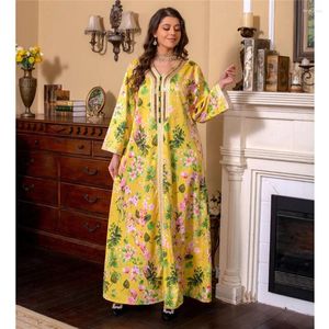 Abbigliamento etnico Stampa floreale marocchina Abaya musulmano Abito lungo da donna Dubai Abito caftano Turchia Caftano Islam Abito arabo Jalabiya Vestidos