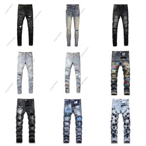 Purple Designer Mens Jeans High Street Jeans mens Embroidery pants Womens Oversize Ripped Patch Hole Denim Straight Fashion Brand Streetwear slim