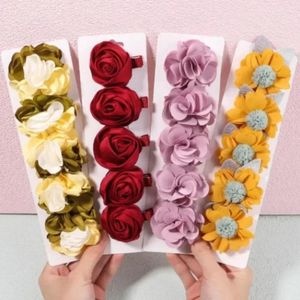 Hair Accessories 5Pcs/Set Sweet Solid Color Flower Petals Clips For Kids Girls Pearl Lace Hairpins Barrettes Headwear Gift