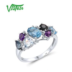 Bröllopsringar Vistoso Pure 14K 585 White / Rose Gold Ring For Women Diamond Multi-Color Cluster Gems Stone Party Gift Fine Fashion Jewelry 231219