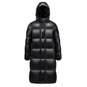 Модный зимний черный длинный пуховик для мужчин с капюшоном, водонепроницаемый и ветрозащитный, теплый 90% белый утиный пух, мужское пальто, высокое качество 231220