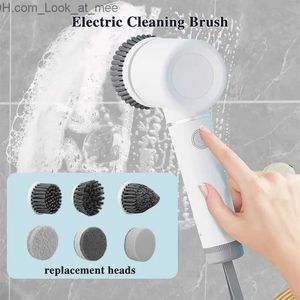 Escovas de limpeza Escova de limpeza doméstica elétrica recarregável Power Spin Scrubber com cabeças de substituição multifuncionais Limpeza de banheiro Q231220