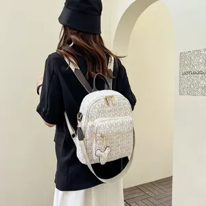 Bolsas escolares letra estilizada mochilas de couro PU impresso para mulheres utilidade saco de ombro de ombro fofo garotas pequenas mochila 2023 tendência