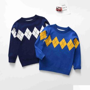 Pullover Plover Herbst und Winter Jungen Warmer Pullover Gemusterte Gitterkapuze Langarm College Wind Baby Boy Strickpulloverl231215 Dro Dh4Xs