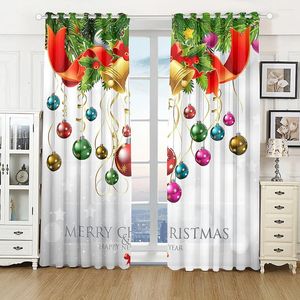 Curtain Happy Year Santa Silver Snowflake Christmas Tree Thin Window Curtains For Living Room Bedroom Decor 2 Pieces
