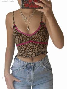 Kadın Tankları Camis Womens Moda Leopar Camisole Yaz Seksi Yay Dantel Kenarı V Yastık Zayıflama Cami Top Bayanlar Vahşi Sokak Sokak Partisi Kulüp Giyim L231220