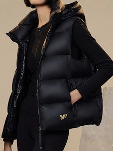 Piumino d'anatra con cappuccio Gilet Donna Inverno Caldo e spesso Cappotto senza maniche Uomo Nero Gilet sottile Moda Casual Antivento 231020