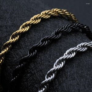 Charm Bracelets 5mm Gold Black Silver Color Stainless Steel Twisted Rope Chain Bracelet Men's Titanium Jewelry Length Drop Ship