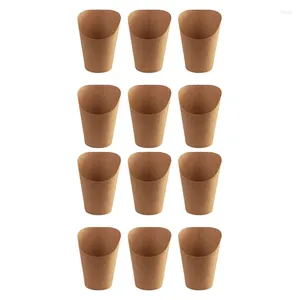 Kubki jednorazowe słomki 200pcs do dyspozycji wyciąganie ciastek do pieczenia jaja puff frytki frytki Przekąski Kraft Paper Holder 300 ml (brązowe)