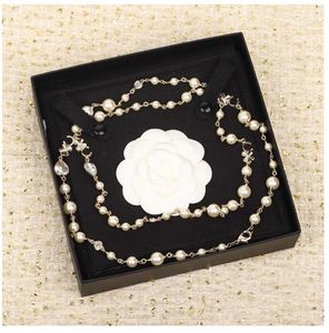 Hänge halsband toppkvalitet charm tröja lång kedja hänge halsband med diamant och kristall naturskal pärlor för kvinnor bröllop smycken gåva