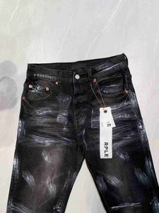 дизайнерские джинсы фиолетовые джинсы многослойные джинсы мужские старые потертые дырки и краска Тонкие повседневные винтажные чернила и грязный эффект Хлопковая джинсовая ткань Эластичная ткань Обычная потертость