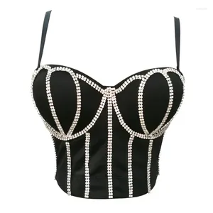 Kvinnors tankar 6 färger Kvinnor Bustiers BH Push Up Corsets Crop Tops Diamonds Korean Stil för att slitna krok Eye Club Party Stage Camisoles