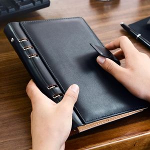 Business Looseleaf Black Leather Company Notebook A5 Office Supplies A6 B5リングバインダージャーナルプランナーカスタム231220