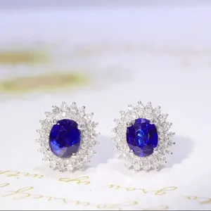 Stud Earrings SFL2023 Sapphire 18 K Gold Jewelry Natural 1.03ct Royal Blue Gemstones For Women