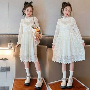 Mädchenkleider Kinder Abendkleid weiße Prinzessin Kinder Mädchen Spitzenkleiderschule Langarm Teenager Mädchen Kostüm für 4 7 8 9 11y