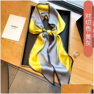 Scarves Bright Silk Skinny Scarf Lady Long Hairband Ribbon Bag Scarfs Tie Design Belt Striped Female Neck Hair Headband Drop Deliver Otx5G