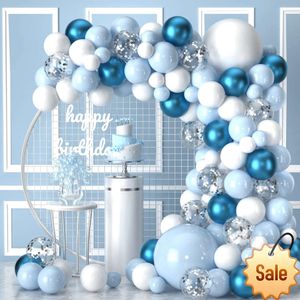 Niebieski srebrny balon girland arch arch wszystkiego najlepszego z okazji urodzin
