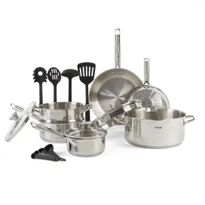 Set Di Pentole T-Fal Cook Strain Set In Acciaio Inox 14 Pezzi Lavabile In Lavastoviglie