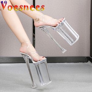 Sukienka buty Voesnee Summer Waterproof Clear Platforme Sandals świeci super wysokie obcasy 26 cm Cienka Female Party 231219