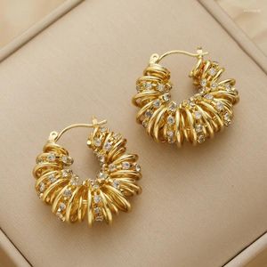 Creolen UILZ Mode Mehrschichtige Twist Strass Metall Für Frauen Gold Farbe Persönlichkeit Charme Ohrring Schmuck