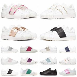 berömda casual sko valentiner öppen sneaker plattform sneakers sport tränare sko rosa svart flerfärgade spikar nitar loafers platta-forme platt tränare män kvinnor