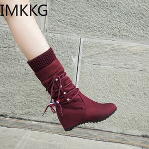 Stövlar Autumn Winter Women's Boots Scrub Boots Fashion Mid-Calf höjd Öka kvinnor Snöstövlar Q00260 231219