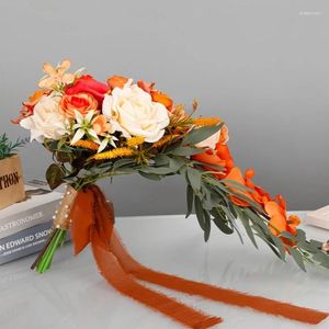 Flores decorativas Fake Luxury Bouquet Wedding Decoration Table Home Decor Decor Orange Flor Y5GB