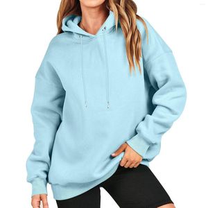 Kvinnors hoodies höst och vinter lös huva pullover fast färg tröja mode casual långärmad topp kvinnors huvtröja