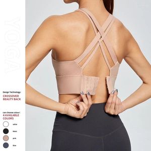 Yoga roupa sutiã esportivo à prova de choque feminino grande tamanho crossover correndo fitness colete seção fina push up de alta resistência