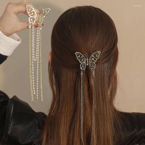 Accessori per capelli Wecute Scava Fuori 3D Perline Farfalla Lunga Nappa Clip Per Le Donne Ragazza Artiglio Eleganza Vintage Tornante Copricapo Accessorie