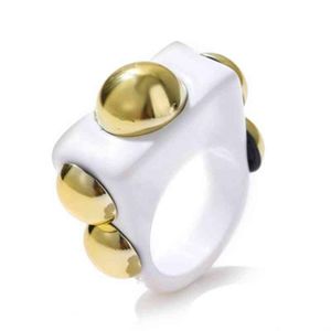 Punk Gold Bead Transparent Rin Acrylic Square Rings for Women Trendy Big Geometric Round Chunky Rings Finger Jewelry Gift240P