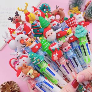 24pcslot Christmas 6 Color Ballpoint Pen Cartoon Cute Santa Claus Elk Multi Oil Penns For Journal School Stationery Presents 231220