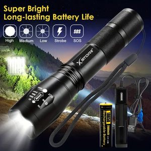 LED -zoombar ficklampa w/18650 Batteri USB -laddare, Super Bright 5 -lägen Mini Portable Torch för camping utomhus