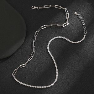 Chains HOYON 2.5mm Moissanite Style Original 925 Sterling Silver Zircon Splicing Cross Chain Necklace For Men Women Neck Collar Jewelry