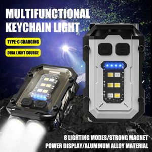 New Portable Lanterns Mini Portable Keychain Flashlight Type-c Rechargeable EDC Torch with Magnet 8 Modes Powerful Work Light Camping Pocket Lantern