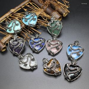 Pendant Necklaces Antique Heart Shape Natural Gems Stone Amethysts Rose Quartzs Lapis Dragon Vintage Necklace Pendants