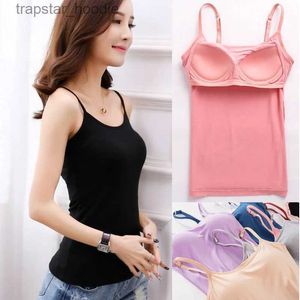 Women's Tanks Camis Women Vest Underwear Summer Soft Tank Top Built In Bra Spaghetti Strap Casual Solid Breathable Padded Fe Comfort Camisoles L231220