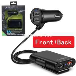 Universal 4 Ports USB Car Charger Front Seat Back Seat QC3.0 Quick Charging USB Adapter for Iphone 13 14 15 Samsung S22 S23 Xiaomi Huawei F1 With Box