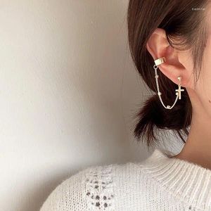 Dangle Earrings Egirl Gold Color Cross Earring Crystal Chain Tassel Ear Clip Cool Statement Unusual Drop 2023 Trendy Fashion