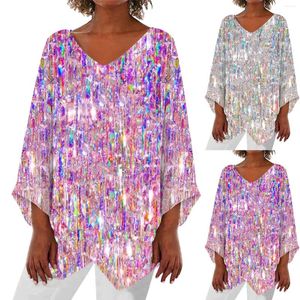 Women's Blouses 3/4 Sleeve Sparkly Shirts For Women Casual Crewneck Summer Fall Glitter Tops Loose Fit And Active Wear