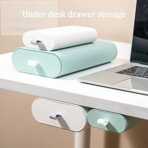 Under The Desk Storage Box Invisible Drawer Paste Office Bottom Organizer Accessories Makeup Desktop Stationery 231220