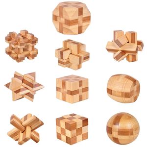 Puzzles 3D 10pcsset Puzzle fait à la main vintage Ming serrure Luban jouet en bois adultes puzzle enfants adultes décompression antistress jouets 231219