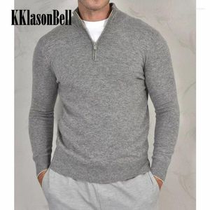 Suéteres masculinos 10.9 KKlasonBell Suéter de caxemira meio zíper gola simulada casual pulôver de malha confortável