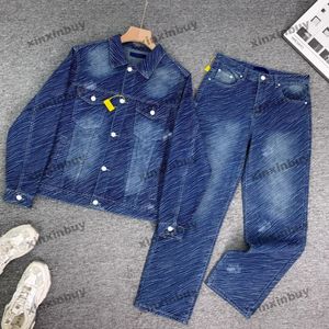 Xinxinbuy 2024 Erkekler Tasarımcı Ceket Twill Mektup Baskı Uzun Kollu Denim Setleri Kadınlar Siyah Beyaz Mavi Gri Khaki Sarı M-2XL