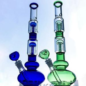 16,5 tum hög glas bong rökning vatten rör vattenpipa stora bongs dubbel 4 armar träd perc bägare dab riggar diffus