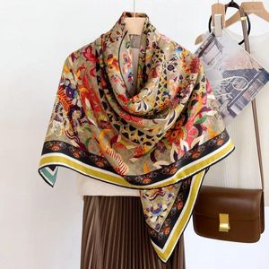 Scarves Double-sided Mulberry 30%Silk 70% Wool Scarf Square Bandana Women Shawls Lady Pashmina Neck Hijab Foulard Poncho Sjaals