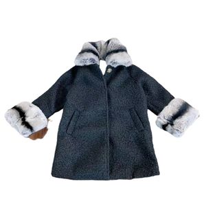 High-end Children's Wear Winter New Style for Boys and Girls Long Sleeve Woolen Fur Clip Cotton Coat Children's Fur Collar Coat