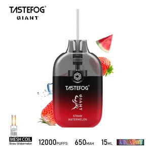 Высокое качество Tastefog Giant Puff 12000 Одноразовые вейпы с 2% сетчатой катушкой Puff 12k Электронная сигарета 15 мл 650 Аккумуляторная батарея 12 вкусов со светодиодным фонариком Контроль воздушного потока